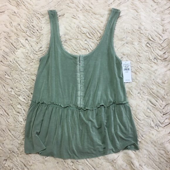 American Eagle green ruffle tank top - Picture 2 of 5